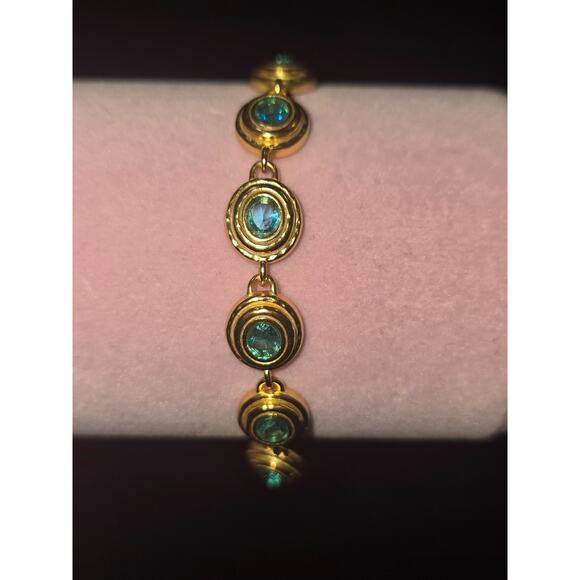 Julie Vos Elliptical Montana Blue Crystal Gold Tone Tennis Bracelet- NWOT - Picture 4 of 7